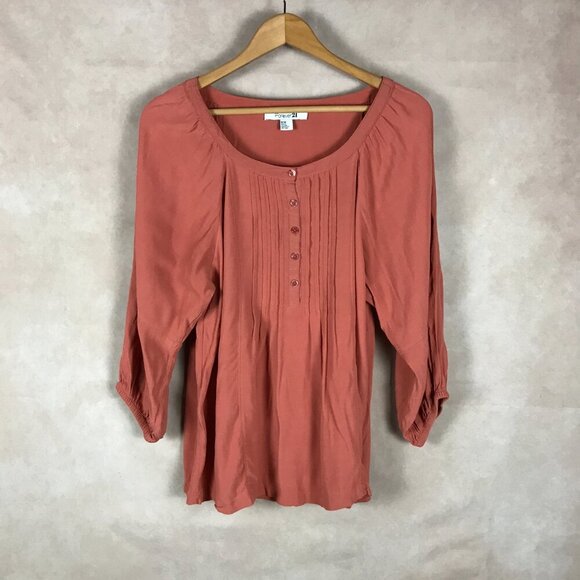 FOREVER 21 Pleated Partial Button Down Woven Top, MEDIUM - Picture 2 of 8